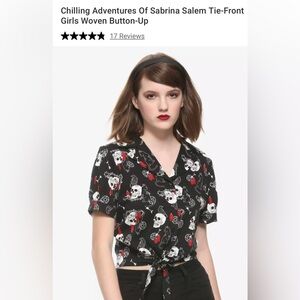 Sabrina Salem Black Skull Print Tie-Front Top